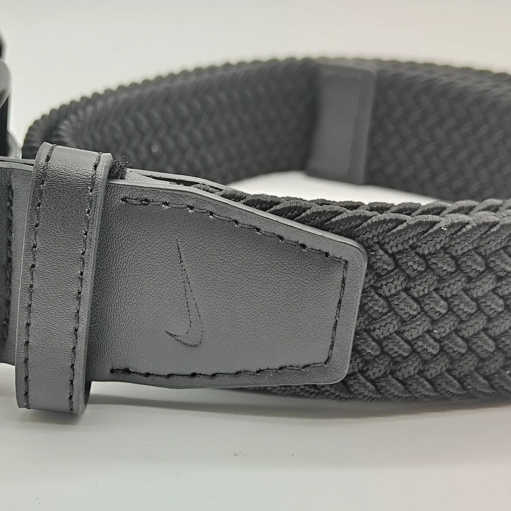 Nike Men's Stretch Woven Braided Golf Belt Black Size L 38-40 Silver Buckle NWT